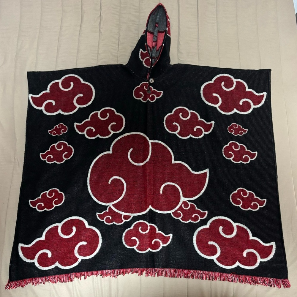Black and Red Cloud Pattern Poncho